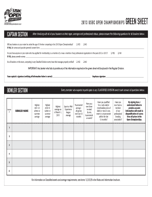 2013 USBC Open Championships Green Sheet