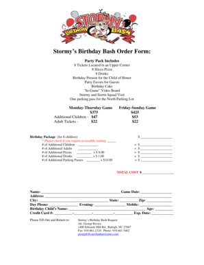 Stormy’s Birthday Bash Order Form
