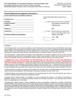 US Life Insurance 1035(a) Partial Exchange Form