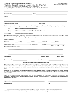 US Life Insurance Preauthorized Debit Form