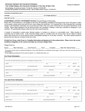 American General Life Insurance Change of Ownership Form