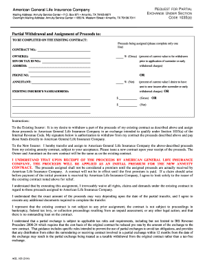 American General Life Insurance Section 1035 Partial Exchange Form