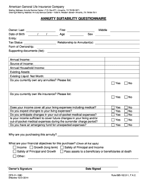 Annuity Suitability Questionnaire
