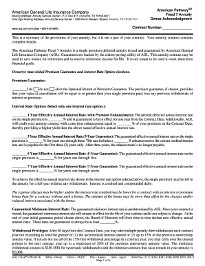 American Pathway Fixed 7 Annuity Owner Acknowledgment