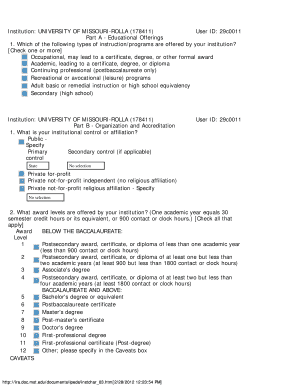 University of Missouri-Rolla Institutional Characteristics Form