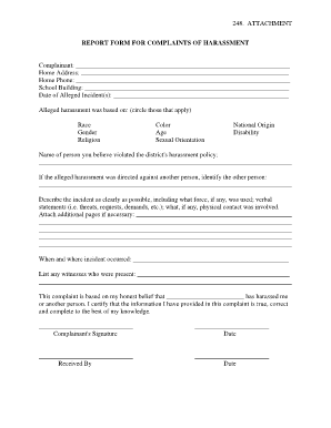 Report Form for Complaints of Harassment
