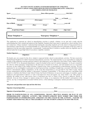 Fulton County Student Athletic Participation Form