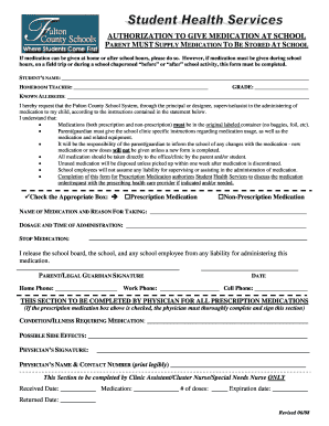 Authorization to Give Medication at School