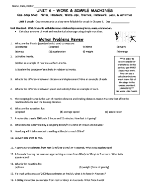 Work and Simple Machines Worksheet