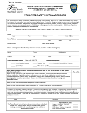 Fulton County Schools Volunteer Safety Information Form