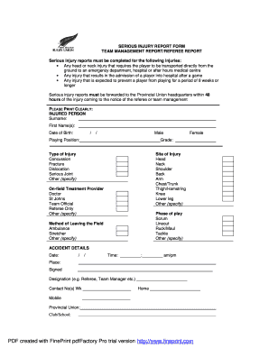 Serious Injury Report Form