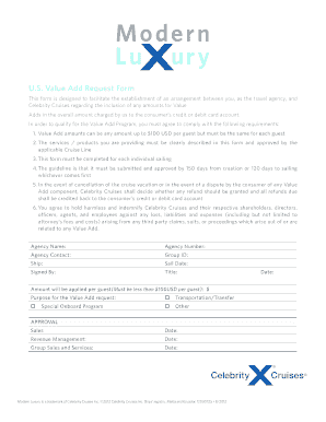 Celebrity Cruises Value Add Request Form