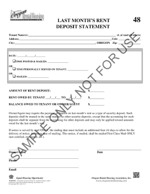 Oregon Last Month's Rent Deposit Statement
