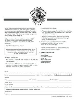 H.O.G. Motorcycle Safety Course Reimbursement Form