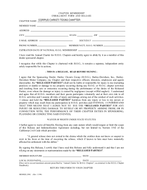H.O.G. Chapter Membership Enrollment Form and Release