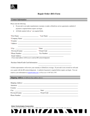 Zebra Repair Order Form