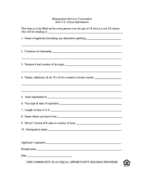 Non-US Citizen Residency Information Form