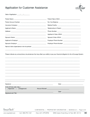 Application for Customer Assistance