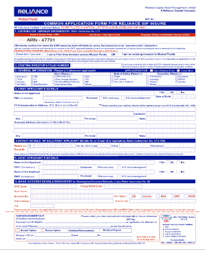 Reliance SIP Insure Application Form