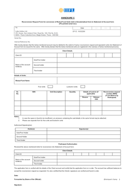 Reconversion Request Form for Mutual Fund Units