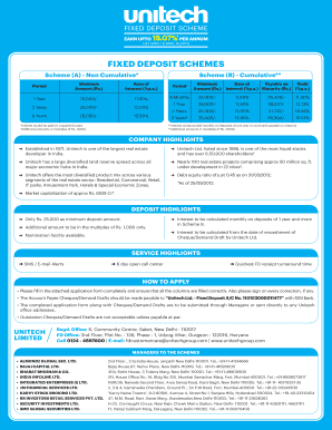 Unitech Fixed Deposit Scheme Application Form