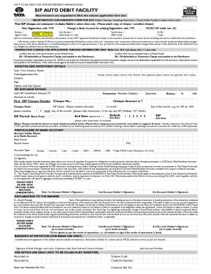 Tata Mutual Fund SIP Auto Debit Registration Form