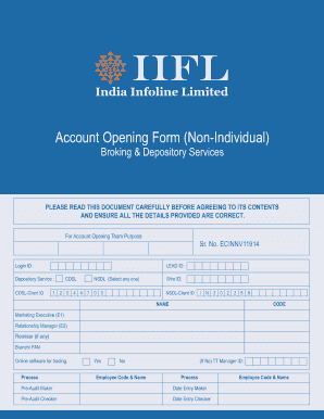 India Infoline Non-Individual Account Opening Form