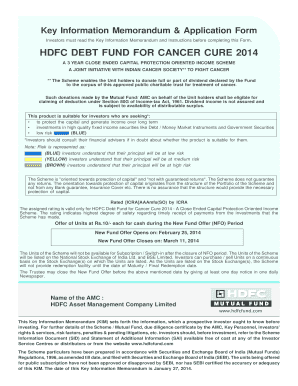 HDFC Debt Fund for Cancer Cure Application Form