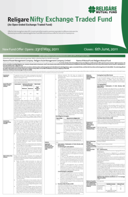 Religare Nifty Exchange Traded Fund Application Form