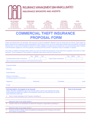 Commercial Theft Insurance Proposal Form
