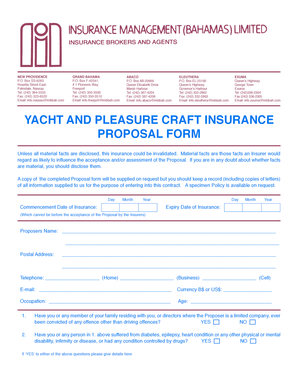 Yacht and Pleasure Craft Insurance Proposal Form