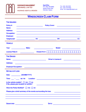 Windscreen Claim Form