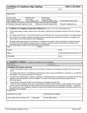 Certificate of Compliance (Sign Lighting)