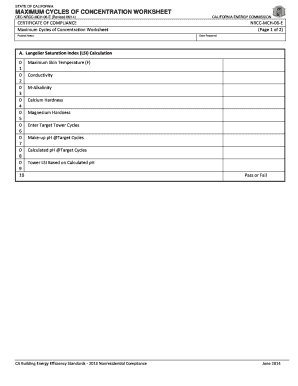 California Maximum Cycles of Concentration Worksheet