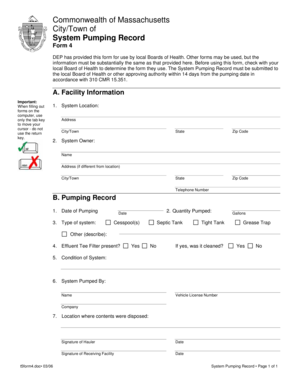Massachusetts System Pumping Record Form 4