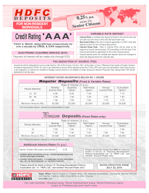 HDFC Variable Rate Deposit Form