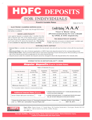 HDFC Deposit Application Form