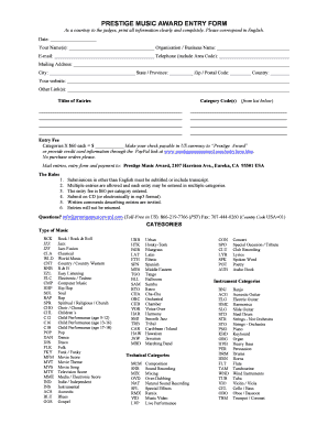 Prestige Music Award Entry Form