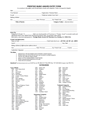 Prestige Music Award Entry Form