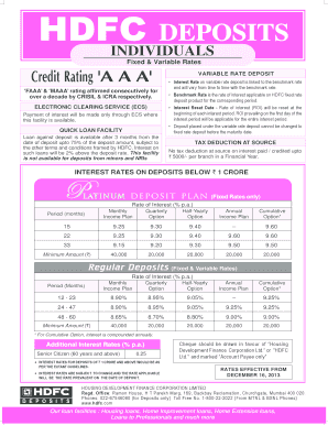 HDFC Variable Rate Deposit Form