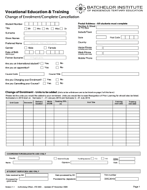 Vocational Education Training Enrolment Change Form
