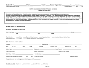 North Brunswick Township Public Schools Registration Form