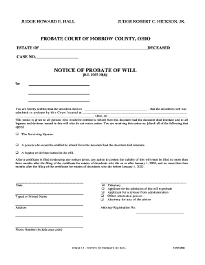 Notice of Probate of Will