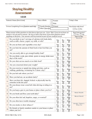 California Adult Health Assessment Form