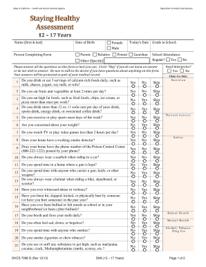 California Adolescent Health Assessment Form