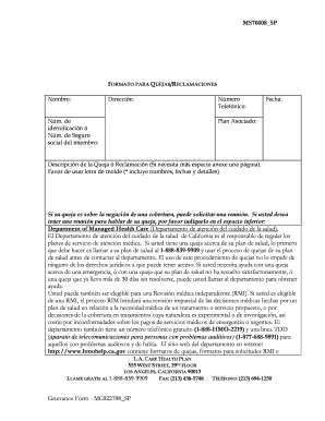 FORMATO PARA QUEJAS/RECLAMACIONES