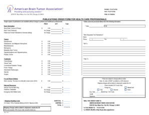 Publications Order Form for Health Care Professionals