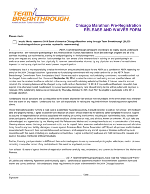 Chicago Marathon Pre-Registration Release and Waiver Form