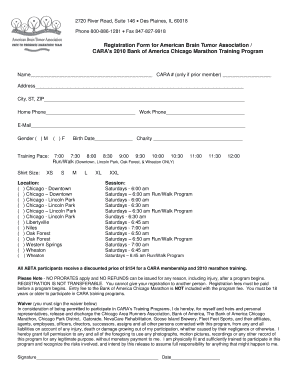 2010 Chicago Marathon Training Registration Form