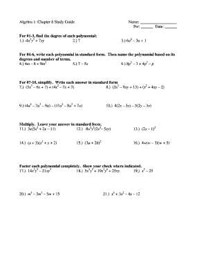 Algebra 1 Chapter 8 Study Guide